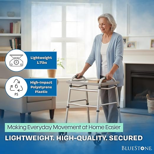 Bluestone Walker Tray- Upright with Holders-Universal Table Fits Most Standard Folding Walkers-Home Mobility Medical Equipment Accessories, 1 Count (Pack of 1) | Mobility Table Tray Fits Most Standard Folding Walkers, Home Mobility Medical Equipment Ac...