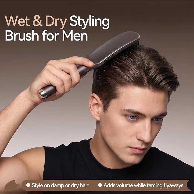 Hair Brush for Men, Detangling& Styling Hairbrush with Dual Length Bristles | For Wet/Dry Use, Eliminates Knots & Breakage, Mens Detangler Brushes for Fine/Short/Long/Thick Hair, Coffee Ground Infused
