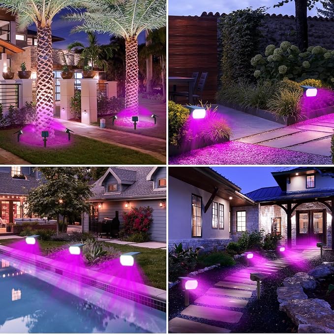 nipify Solar Spot Lights Outdoor, Solar Powered Waterproof Spotlight | 4 Pack, Purple, Landscape Lighting for Outside Yard Garden Pathway