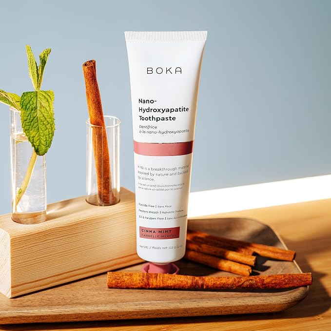 Boka Fluoride Free Toothpaste, Nano Hydroxyapatite Toothpaste, Appropriate for Sensitive Teeth - for Adult Oral Care - Cinnamon Mint Flavor, 4 Fl Oz 3Pk