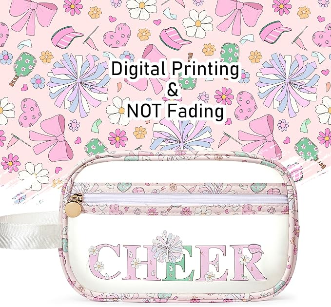 COSHAYSOO Clear CHEER Makeup Bag Cheerleader Team Gifts Cheerleading Hair Skincare Cosmetic Accessories Organizer for College Women Teen Girls, Small Waterproof Travel Pouch for Purses Backpack Tote