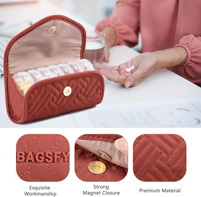 BAGSFY Weekly Pill Organizer 2 Times a Day in a Cute Fabric Pill Case, Medicine Bag, AM PM Pill Box 7 Day, Portable Medication Travel Case for Pills, Vitamins, Fish Oils, Supplements.