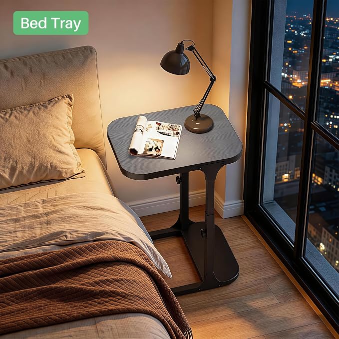 Kitstorack Height Adjustable End Table, Small Side Table for Couch, Sofa Table with Metal Frame for Living Room, Bedroom, Bedside C Shaped Table,Gray