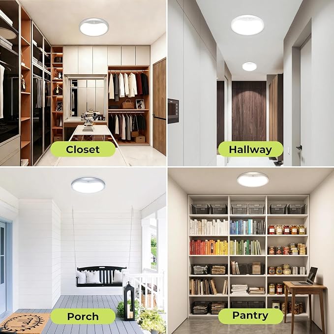 hepside 4 Pack Motion Sensor Ceiling Light Wired, 3000K/4000K/6500K LED Flush Mount Ceiling Light Fixture, 12Inch 24W Motion Sensor Light with Timer for Closet Stair Porch Hallway Pantry,White