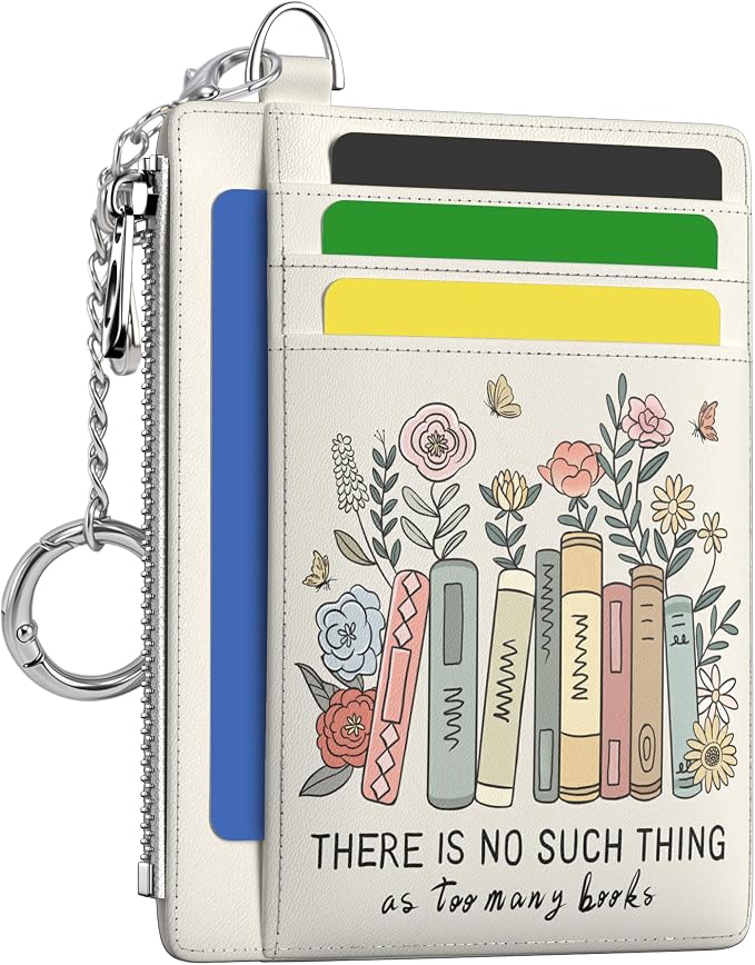 Hancynir Book Floral Small Wallet Women Credit Card Holder, Slim RFID | Zipper Keychain Wallet, Travel Coin Front Pocket, Ladies Women Gifts, Thin Minimalist Card Case, 6 Card Slots, PU Leather