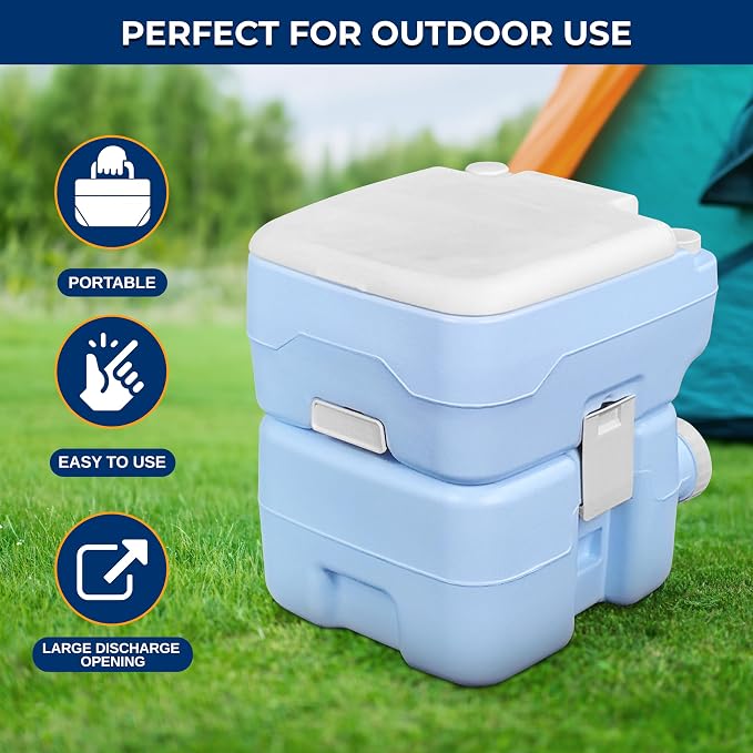 SereneLife 5.2 Gal Portable Camping Toilet For Adults, 100+ Flushes Porta Potty Camp Toilet with Detachable Waste Tank, 120+ Flushes, Hand Sprayer, Carry Bag for Camping, Hiking, and Boating