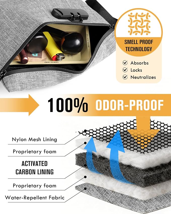Smell Proof Bag, Odor Proof Bag with Combination Lock, Durable Smell Proof Container with Carbon Lining, Secure Odorless Travel Pouch for Home & On-the-Go (Gray Combo)