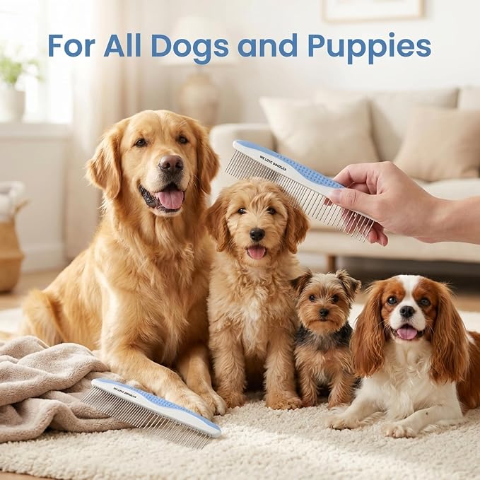 Metal Dog Grooming Comb | Removes Tangles & Matts | Dematting Pet Combs | Detangler for Matted Hair | Best Comb for Poodles, Goldendoodles, Doodles & Long Haired Dogs (Small) [We Love Doodles]