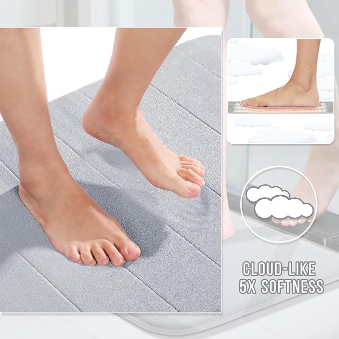 Yimobra Bathroom Runner 55"x24", Non Slip Memory Foam Bath Mat, Super Soft Water Absorbent Hallway Carpet, Machine Washable Rug for Vanity Tub Shower, Silver
