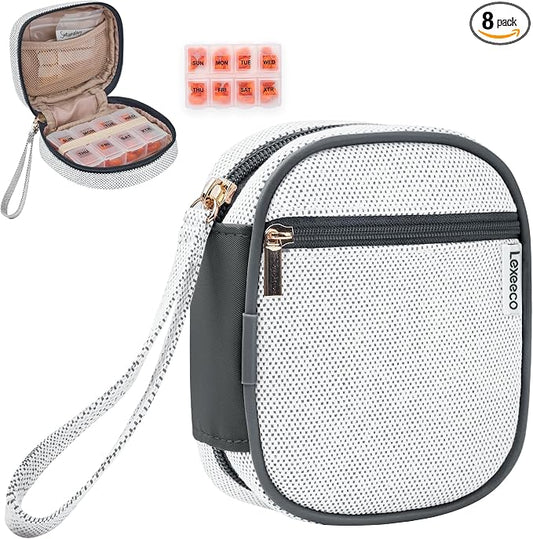 Weekly Travel Pill Organizer Pill Case for Purse with Removable 7 Day Pill Box Holder,Cute Medication Organizer Pill Container for Medicine, Vitamin, Fish Oils,Supplement (Dark Grey, Small)