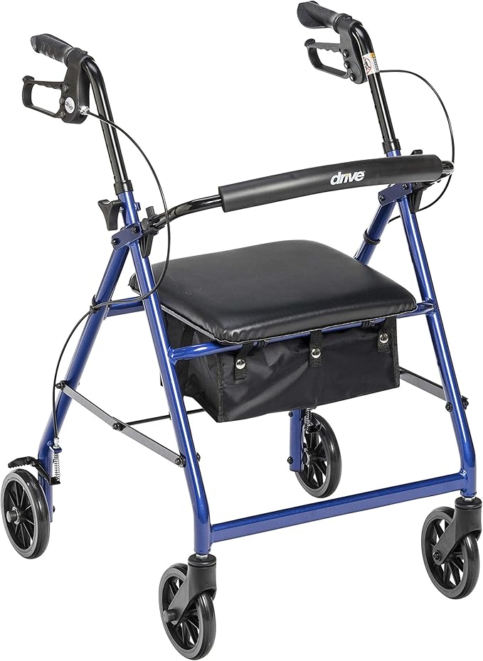 Drive Medical Aluminum Rollator Walker, Padded Seat, 6-Inch Wheels, Blue | Aluminum Rollator Walker Folds Up with 6 Inch Wheels for Indoor and Outdoor Mobility and Everyday Ease Daily