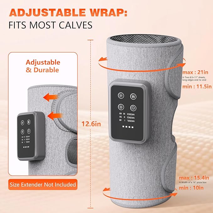 Cordless Leg Massager with Heat for Daily Pain & Comfort Use, Calf Massager with Adjustable Wraps, 3 Modes & 3 Intensities, Useful Gift for Men, Athletes & Seniors, Relaxation Gifts for Women