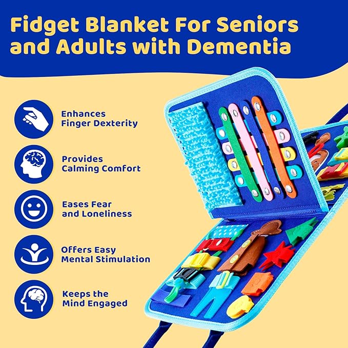 Fidget Blanket for Adults, Dementia Activities Busy Board with Calming Focus, Portable & Travel-Friendly for Seniors, a Thoughtful Gift