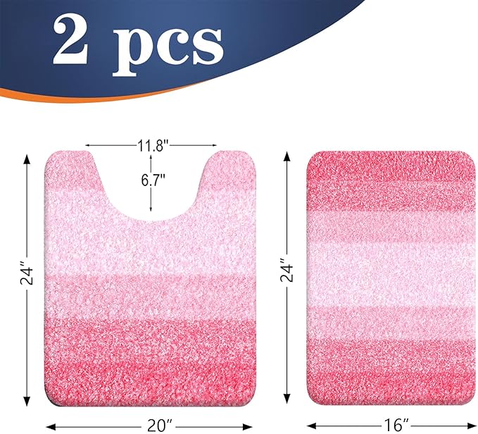 OLANLY Bathroom Rug Set 2 Piece, Soft Absorbent Microfiber Bath Mats and U-Shaped Contour Toilet Rug, Non-Slip, Machine Wash Dry, Plush Shaggy Bath Mats for Bathroom (24"x16"+U24 x20, Pink)