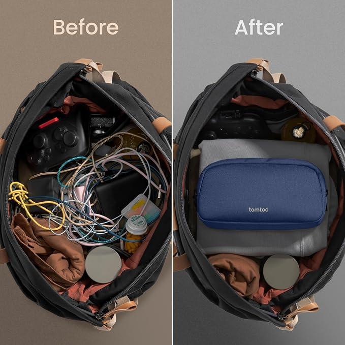 tomtoc Electronics Organizer Travel Case, Water Resistant Travel Bag Cable Organizer for Essentials, Tech Pouch Accessories Carry Storage for Cord, Phone, Cables, Airpods, USB Flash Drive, Daily Items