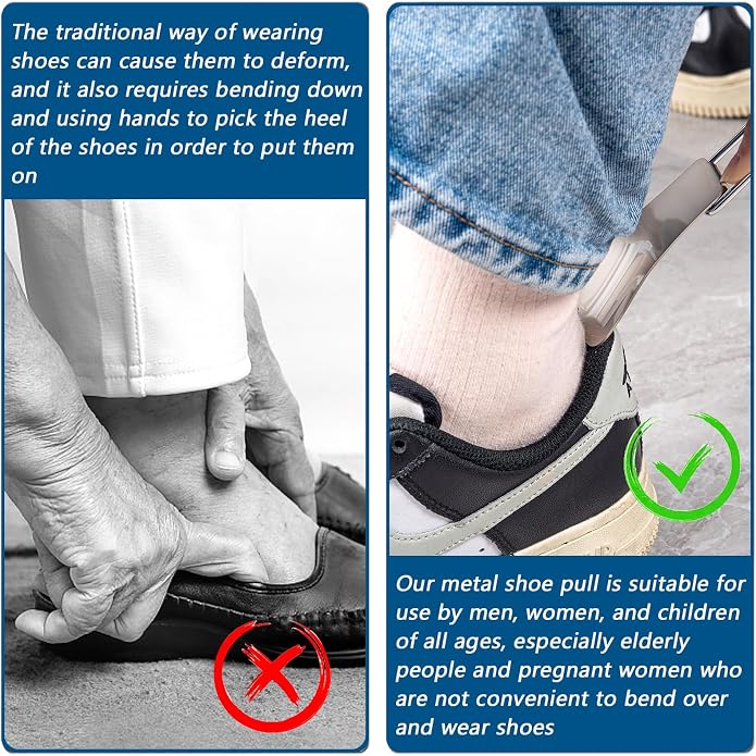 EYIWEITING Folding Mini Metal Shoe Pulls 5.7 Inch - Travel Friendly for Men, Women and Children - Pack of 2
