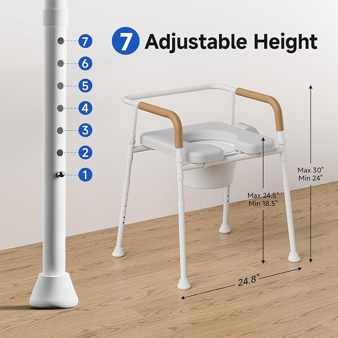 Bedside Commode with Padded Seat,Portable Toilet for Adults,Seniors | Height Adjustable, 350 lbs Capacity, Ideal for Seniors & Post-Surgery Recovery, Removable Bucket for Easy Cleaning