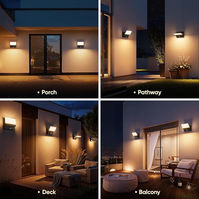 Motion Sensor LED Outdoor Wall Light 2-Pack, Rotatable Adjustable Head, IP65 Waterproof Porch Light for House Garage Patio, 3000K Warm White, Matte Black Aluminum Modern Sconce