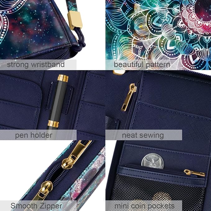 Family Passport Holder Wallet RFID Blocking Document Organizer | PU Leather Mulit-purpose Travel Wallet Credit Cards Case for Women Men, White Daisy