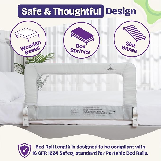 ComfyBumpy 2-Pack Bed Rail for Toddlers 35.5" L x 19.5" H | Toddler Bed Rails for Twin, Full & Toddler Mattress Size | Swing Down Rail Guard | Mattress Side Rail for Kids | Gray