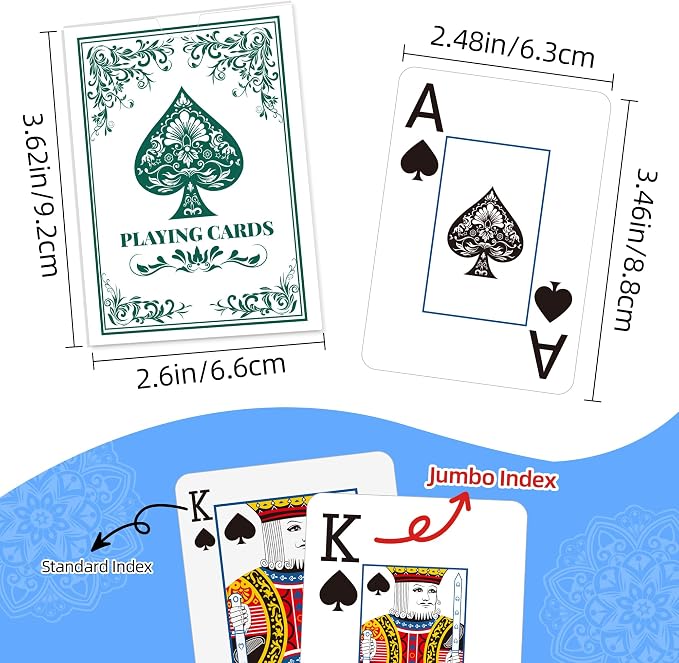 Playing Cards, Deck of Cards, Poker Cards, Jumbo Poker Size Large Print Playing Cards for Adults Seniors, Card Games for Family Game Night Table Games Magic Casino Theme Party (Green)