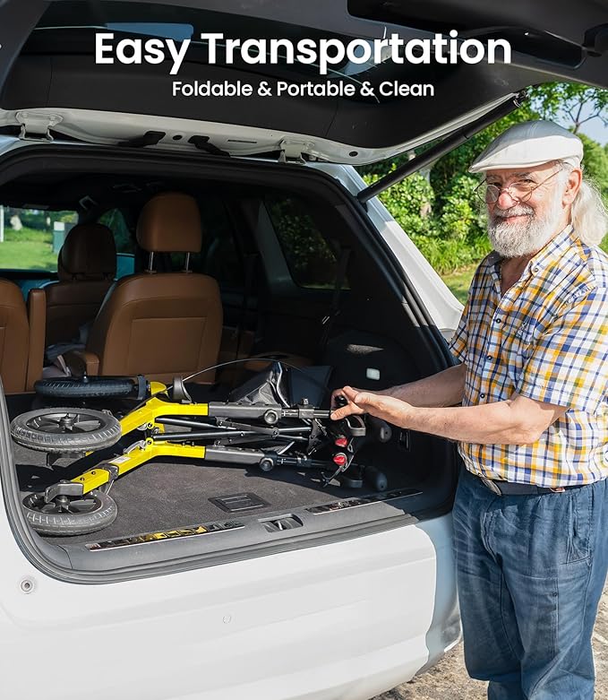 VOCIC Walker with Seat for Seniors, Z57 Outdoor Rollator Walker with 12" All Terrain Big Wheels, 7-Level Adjustable Height Rolling Walker with Safety Brakes, Storage Bag, Cup Holder