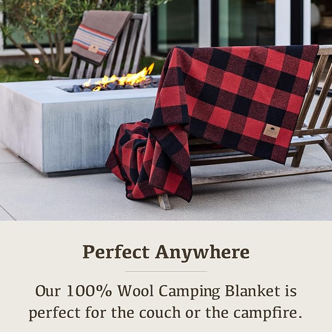 Chubbuck 100% Wool Blanket Camping (60" x 84") - Large Warm Blankets for Camping, Emergency, Outdoor Concerts and Home Use - Fire Retardant Blanket, Soft and Warm Blankets for Winter (Buffalo)