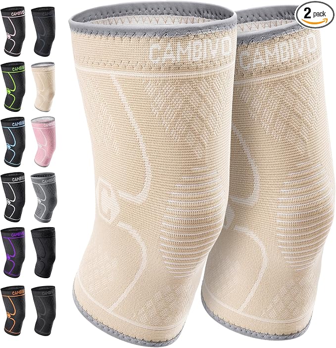 CAMBIVO 2 Pack Knee Brace, Knee Compression Sleeve Support for Men and Women, Knee Pads for Running, Hiking, Meniscus Tear, Arthritis,Joint Pain Relief (Beige,XX-Large)