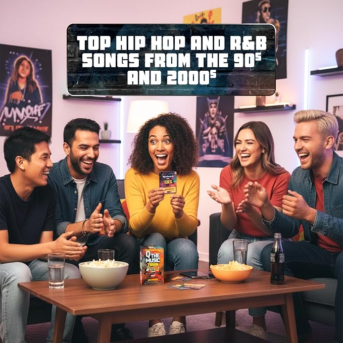 Q The Music Hip Hop & R&B Edition 90s & 2000s – Music Lyric Party Trivia Quiz Card Game for Adult and Family Game Nights, 2-10 Players, Scan, Listen to Hits, & Answer Trivia – Adult Games for Parties