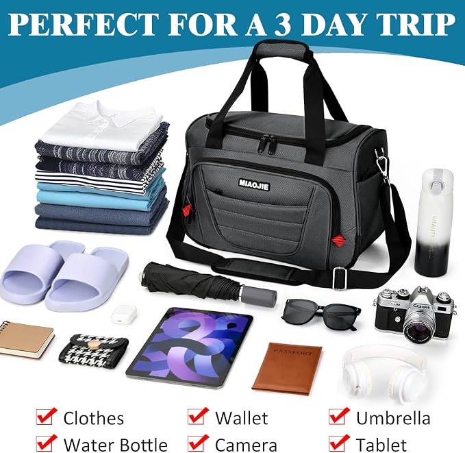 Underseat Carry On luggage Bag Airplanes Personal Item Bags, Gym Bag for Men Weekender Overnight Travel Tote Bag Shoulder Small Softside Carry on Luggage Travel Duffel Bags For Men Women -18 IN Grey