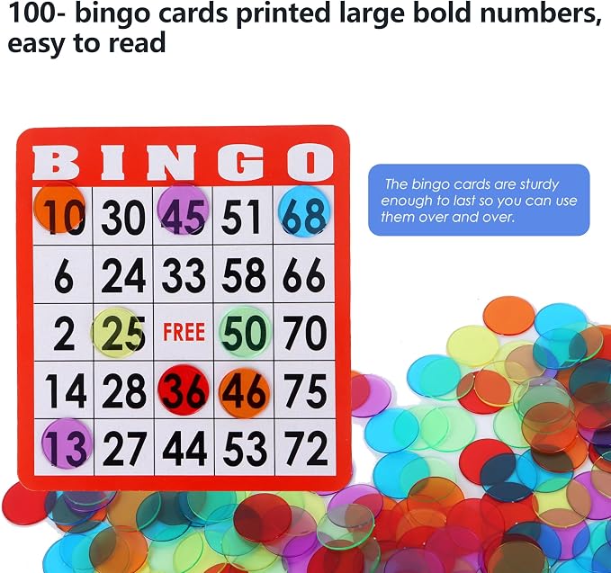 GSE Games & Sports Expert Complete Bingo Game Set with 100 Bingo Cards, 1000 Markers, Calling Cards Deck, Party Fun Game for Adults, Seniors, Family Gatherings, Classroom Activities, Large Groups