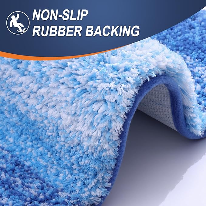 OLANLY Bathroom Rug Set 2 Piece, Soft Absorbent Microfiber Bath Mats and U-Shaped Contour Toilet Rug, Non-Slip, Machine Wash Dry, Shaggy Bath Mats for Bathroom (24"x16"+U24 x20, Light Royal Blue)