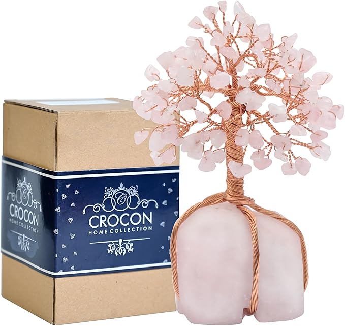 Crocon Rose Quartz Crystal Tree with Rose Quartz Stone Base Tree of Life Decor for Bedroom, Birthday Gifts for Women, Sister Gift, Birthday Gifts for Mom, Cute Home Decor Pink Housewarming Present