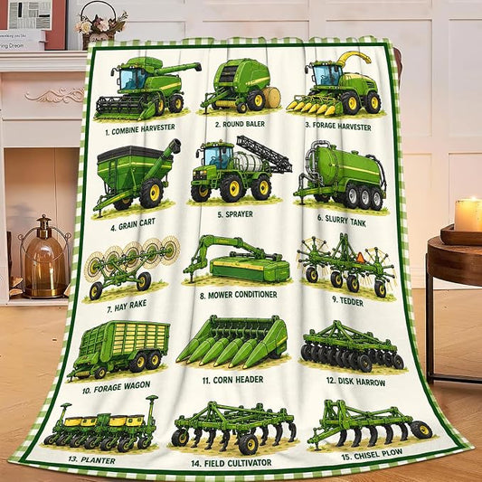 Yibuda Farm Equipment Throw Blanket Gift for Girl 60"X50" | Soft flannel throw blanket for couch, bed & travel, ideal for adults, kids & pet lovers, perfect cozy home decor gift.