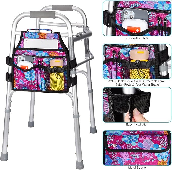 supregear Side Walker Bag, Walker Accessories Bag w/Cup Holder, Folding Walker Basket Waterproof Walker Organizer Caddy Pouch for Most Walker with Side Bar for Seniors, Elderly, Double Sided