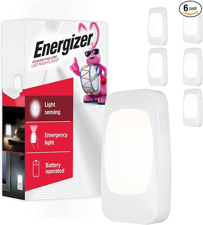 Energizer 4-in-1 LED Power Failure Night Light, 6 Pack, Plug-in, Light Sensing, Auto On/Off, Foldable Plug, Soft White, Emergency Flashlight, Tabletop Light, Hurricane, Storm, Tornado, 43666-P1