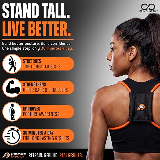 PostureMedic Dynamic Posture Brace for Neck,Upper,and Lower Back Support -For Enhanced Shoulder Alignment &Posture Improvement- 2XL (Orange)