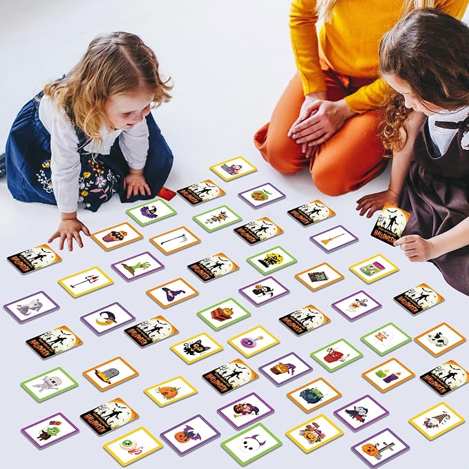 gisgfim 100 PCS Memory Matching Game Happy Halloween Concentration Memory Games Card for Kids Educational Ages 3-8 A Fun & Fast Halloween Theme Matching Games