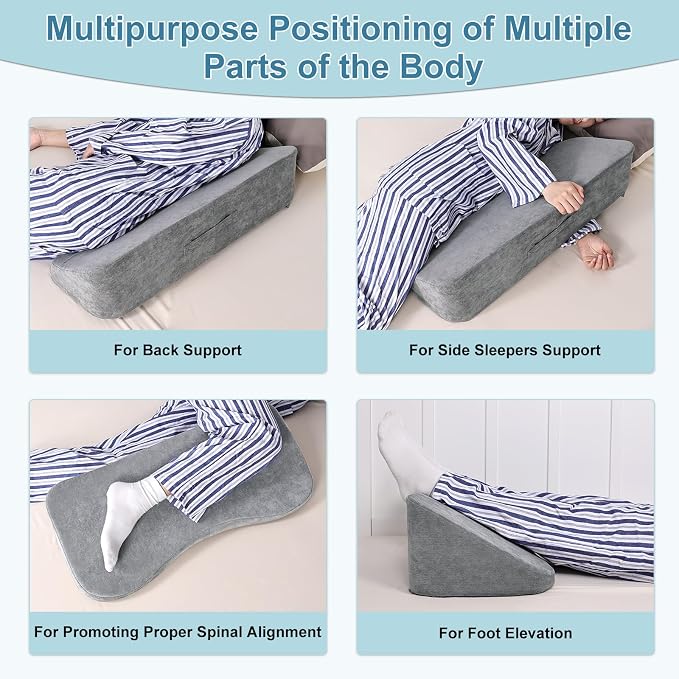 Long Wedge Pillow for After Surgery Curved Shaped Turning Wedge Pillow for Side Sleeping Bedridden Patient Products to Prevent Bed Sore and Improve Healing Process No-Slip Bottom Height 7.5 in