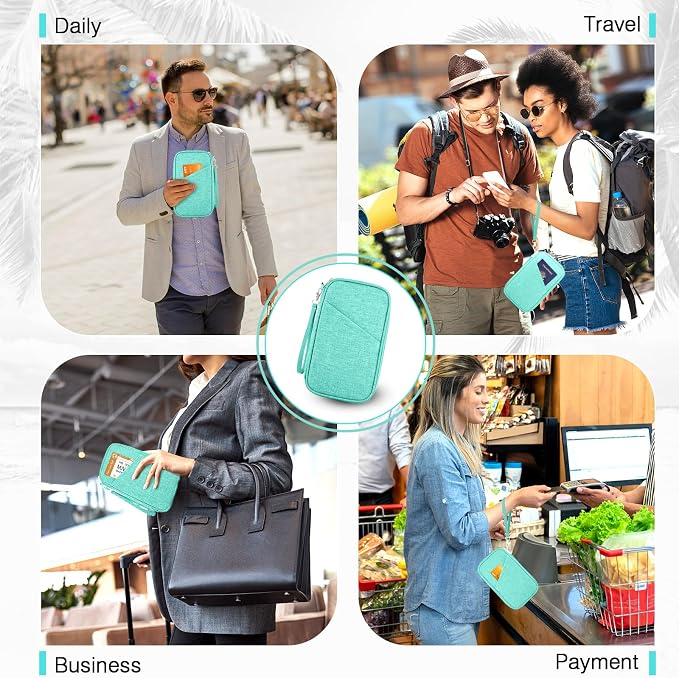 Passport Holder Family RFID Travel Document Organizer for Women Waterproof Passport Wallet Men Portable Case for Cards, Boarding Pass, ID, Money, Tickets with Zipper