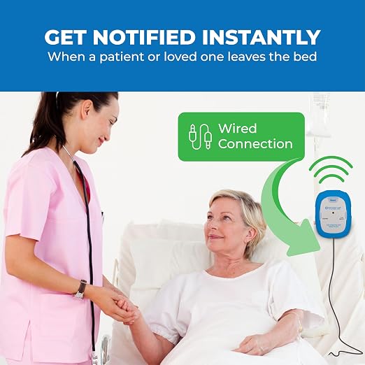 Patient Aid Bed Alarm with 10" x 30" Motion Sensor Pad and Wired Device with Rubber Casing, Ring Sound and Mounting Options, AC Adapter and Battery Powered Wandering and Fall Prevention for Elderly