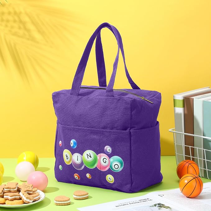Windyun Bingo Bags Large with 10 Pockets for Daubers Dabbers Dobbers Dotters Zipper Tote Bag Bingo Card Stuff Storage Game Accessories Supplies Gift for Women Adults Seniors Mothers Day(Purple)