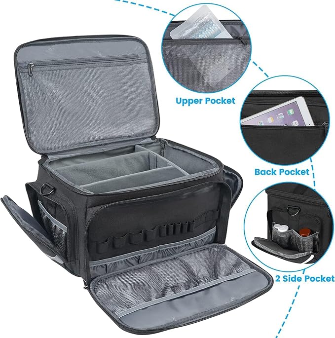 Mancro Medical Bag, Home Health Nurse Bag with Nonslip Bottom, Black | Large Capacity, with Removable Shoulder Strap, Water-Resistant Empty First Aid Organizer for Medical Student, Therapist