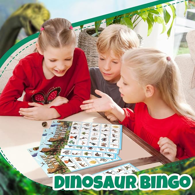 Liliful 35 Pcs Dinosaur Bingo Games 24 Player Jungle Dino Bingo Cards for Classroom Activities Holiday Dinosaur Birthday Party Favors Supplies