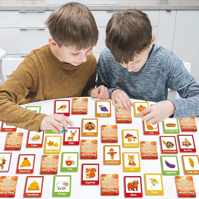 gisgfim 100 PCS Fall Memory Matching Game Thanksgiving Happy Fall Concentration Memory Games for Kids Educational Ages 3-8 A Fun & Fast Autumn Theme Memory Matching Games