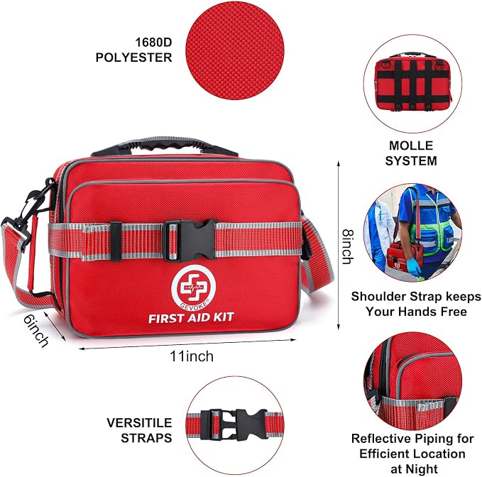 GEVOKE Professional 500 Piece Emergency First Aid Kit for Home, Car, Travel, Camping, Truck, Hiking, Sports, Office, Vehicle & Outdoor Emergencies - Emergency Medical Kit, Large First Aid Kit Survival | Comprehensive Contents Large Medical Kit for Trav...