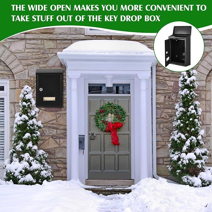 Amylove Weatherproof Mail Boxes with Key Lock, Security Locking Wall Mount Metal Mailbox with Slot for Outside, Large Capacity for Mail, Packages, Donations, Voting 11. 8"h x 8. 3"l x 2. 8"w, Black