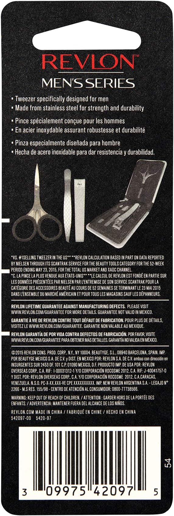 Revlon Slanted Tip Tweezers for Men, Ultra-Sharp for Precision Eyebrow Shaping and Facial Hair Removal, Larger Non-Slip Grip, Stainless Steel, 1 count