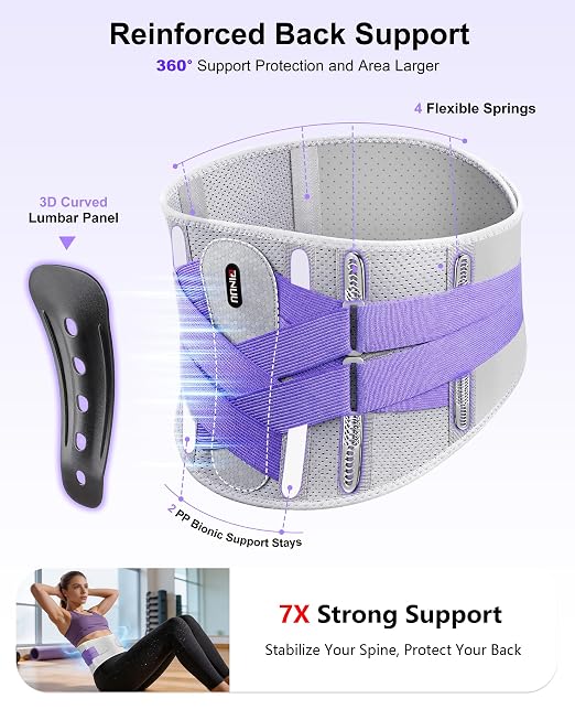 Dual X-Back Brace for Lower Back Pain Relief with Bionic Support System, 8X Powerful Lumbar Support Belt for Men Women, Back Support Belt with 3D Pad, Breathable Back Support Brace with Adjustable Strap for Sciatica,Gray Purple,Medium(Waist:32.3-36.6 I...