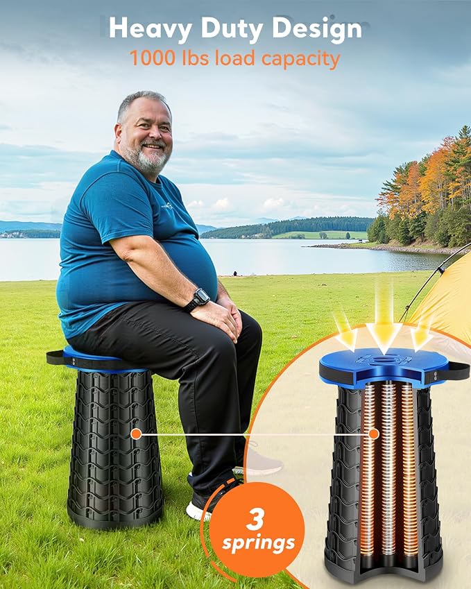 Height Adjustable Foldable Stool- Collapsible Stool for Waiting in Line | 20.3'' Height, 1000 LBs Load Capacity, Portable, Folding Stool,Compact, for Fishing, Patio, Camping, Party & Gathering(Blue)